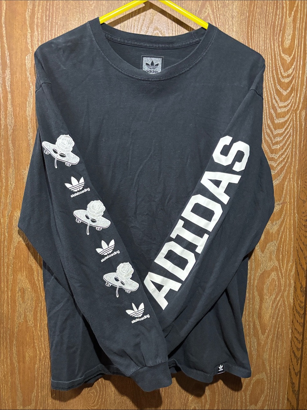 adidas Black Long Sleeve Tee with White Sleeve Graphics